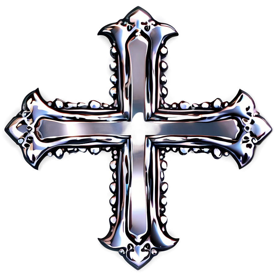 Grunge Chrome Heart Cross Design Png 06132024 PNG