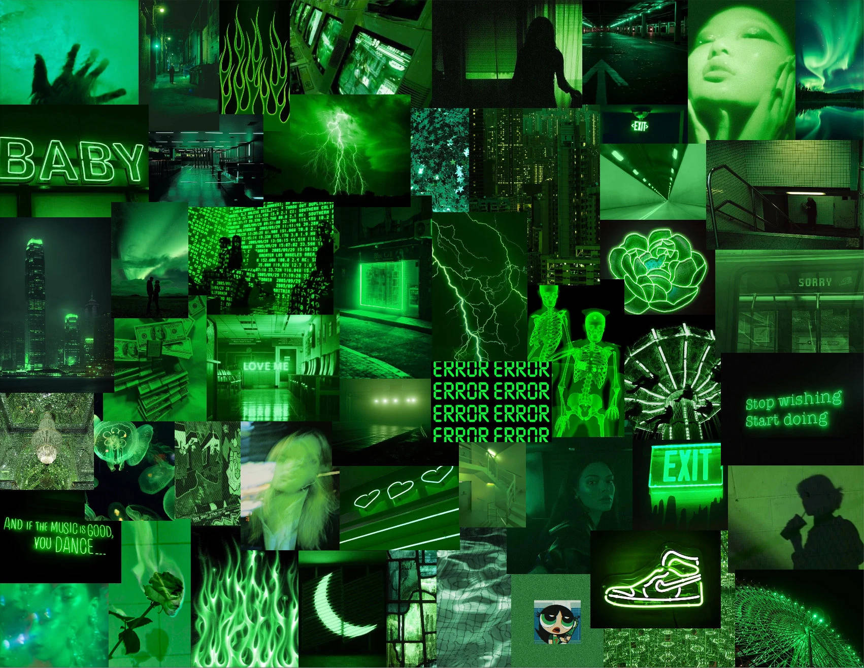 Grunge Collage Radioactive Green Aesthetic Computer Wallpaper