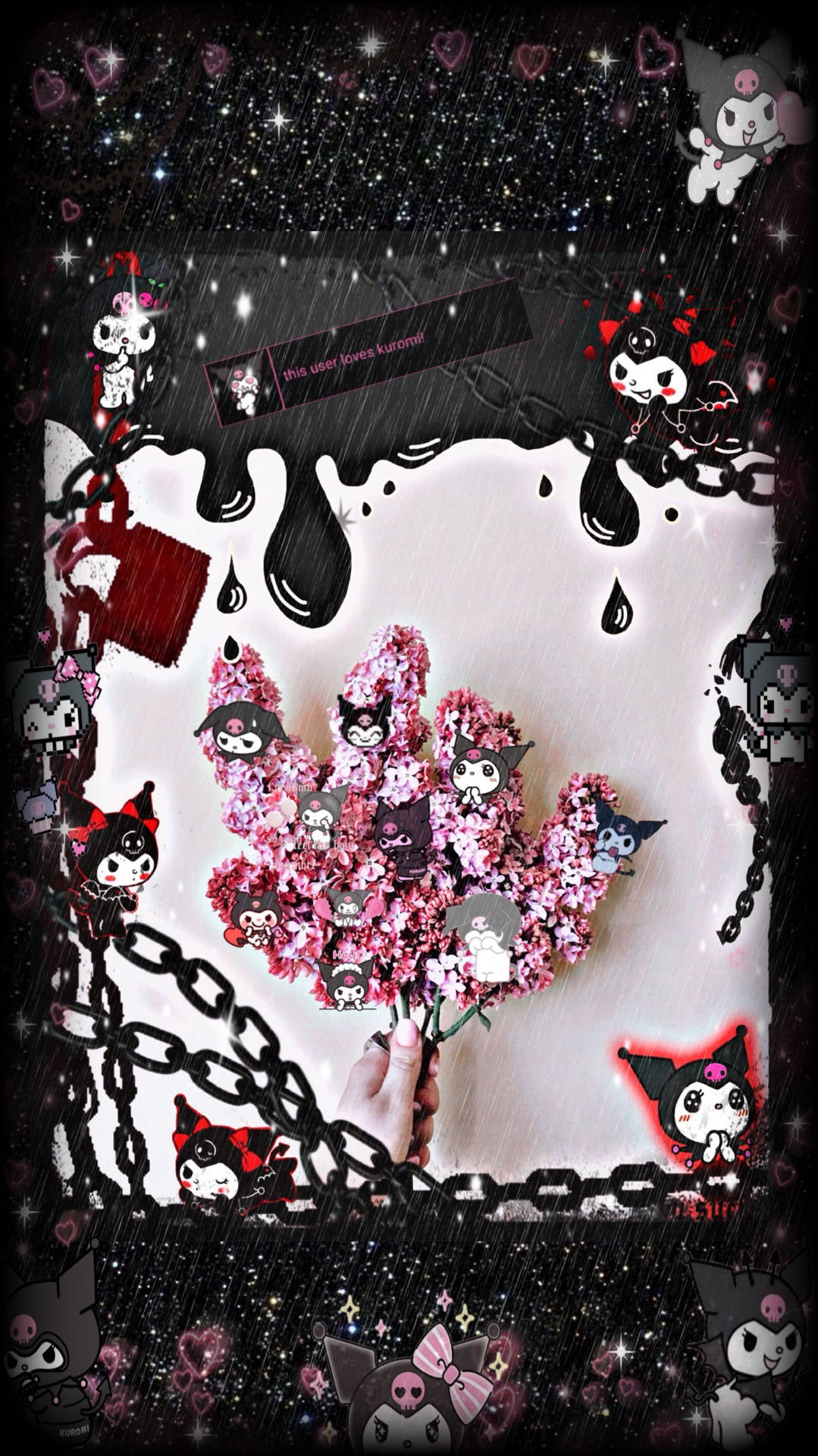 Einschwarz-weiß Bild Einer Katze Mit Einer Rosa Blume. Wallpaper