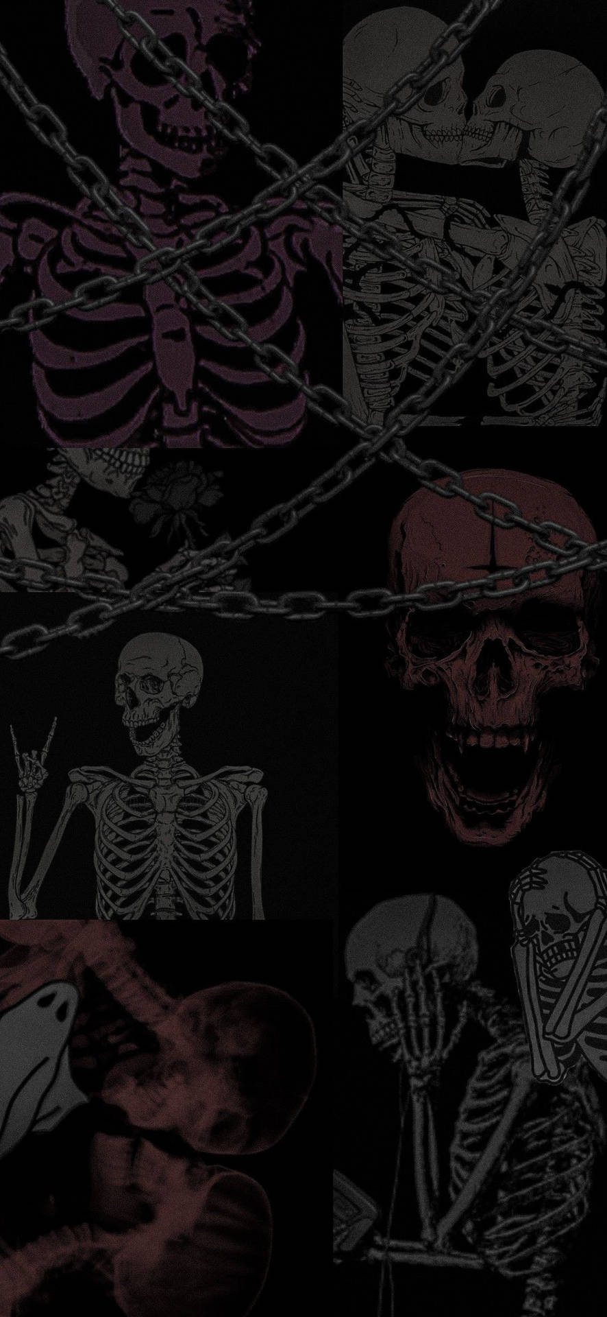 A Black Background With Skeletons And Chains Wallpaper