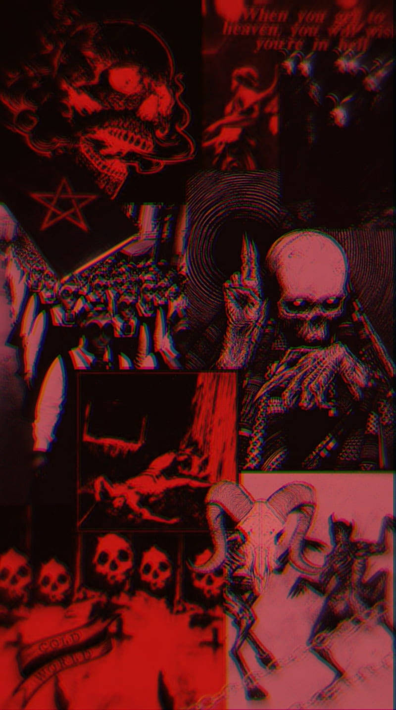 Grunge Emo Aesthetic Red Skeletons Wallpaper