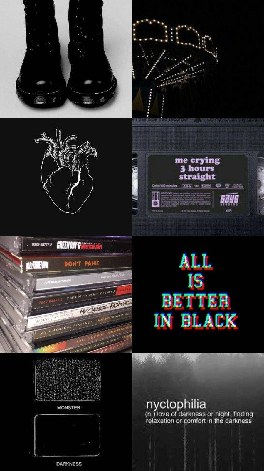 Grungeemo Black Collage Aesthetic - Estética Grunge Emo Collage Negro Fondo de pantalla