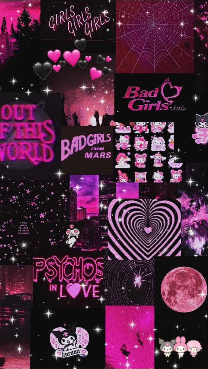 Grungeemo Pink Collage Ästhetik Wallpaper