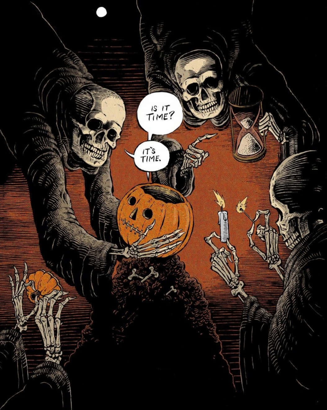 Grunge Halloween Skeletonsand Pumpkin Wallpaper