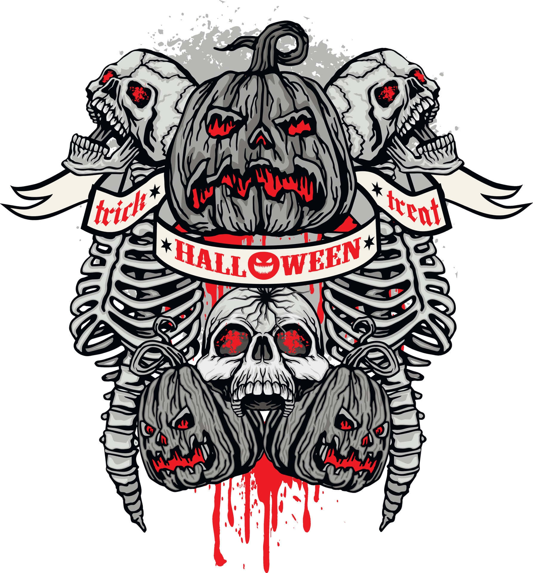 Grunge Halloween Skull Pumpkin Graphic Wallpaper