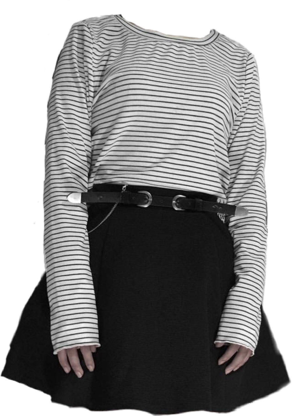 Grunge Inspired Striped Shirtand Black Skirt PNG