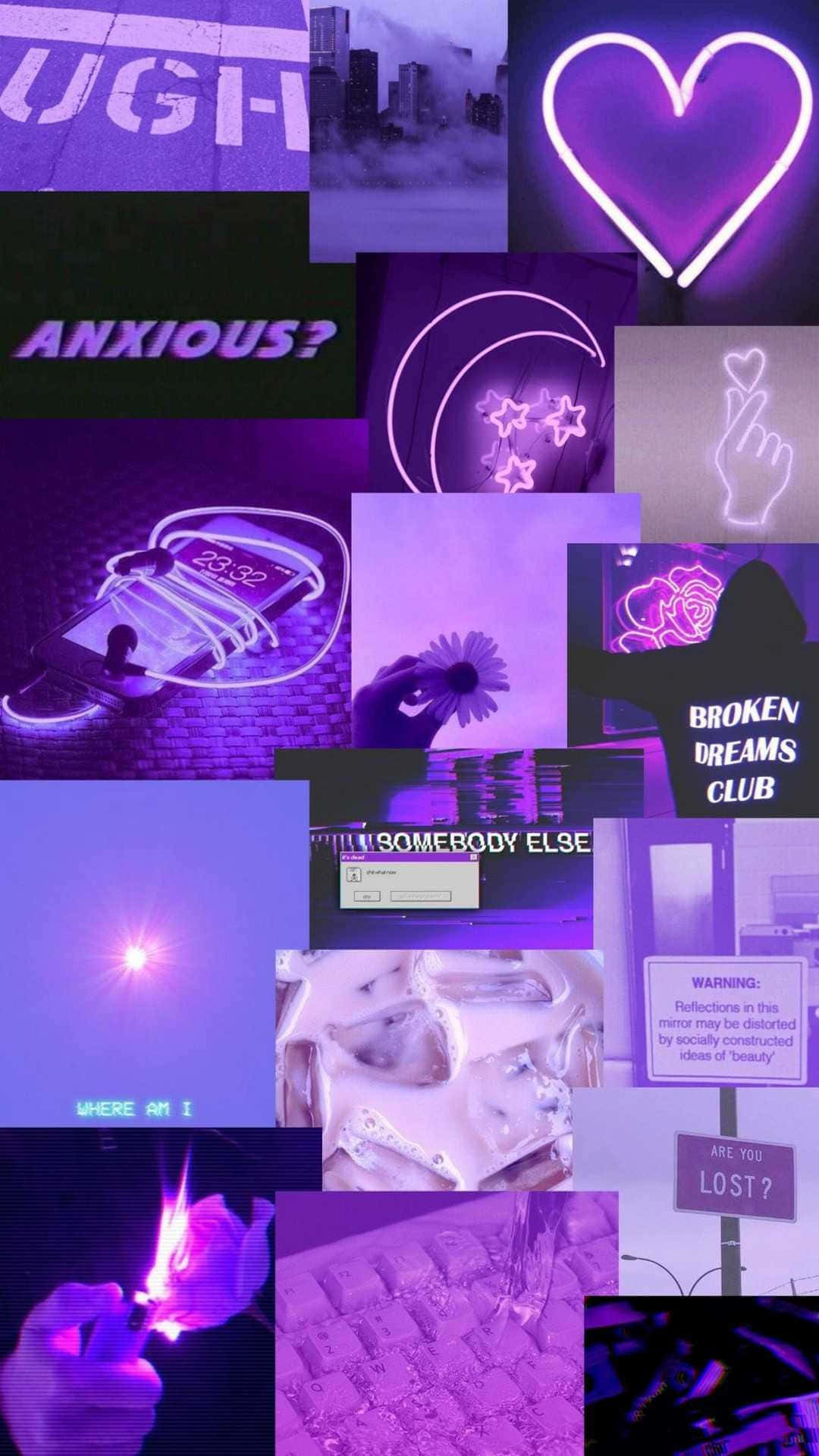 Grunge Neon Purple Aesthetic Collage Wallpaper