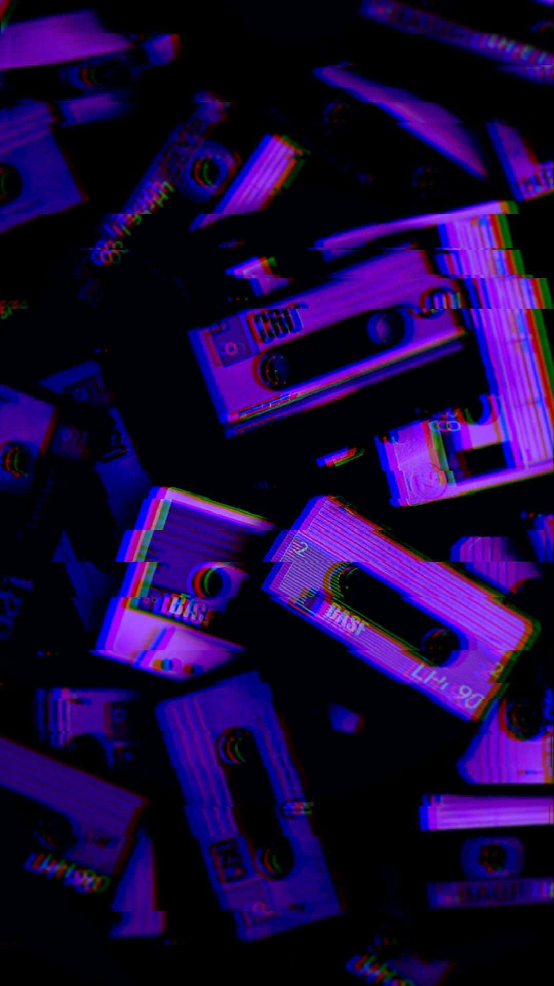 Grunge Neon Purple Cassette Tapes Aesthetic Wallpaper