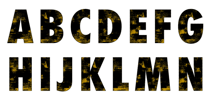 Grunge Style Alphabet Yellowon Black PNG