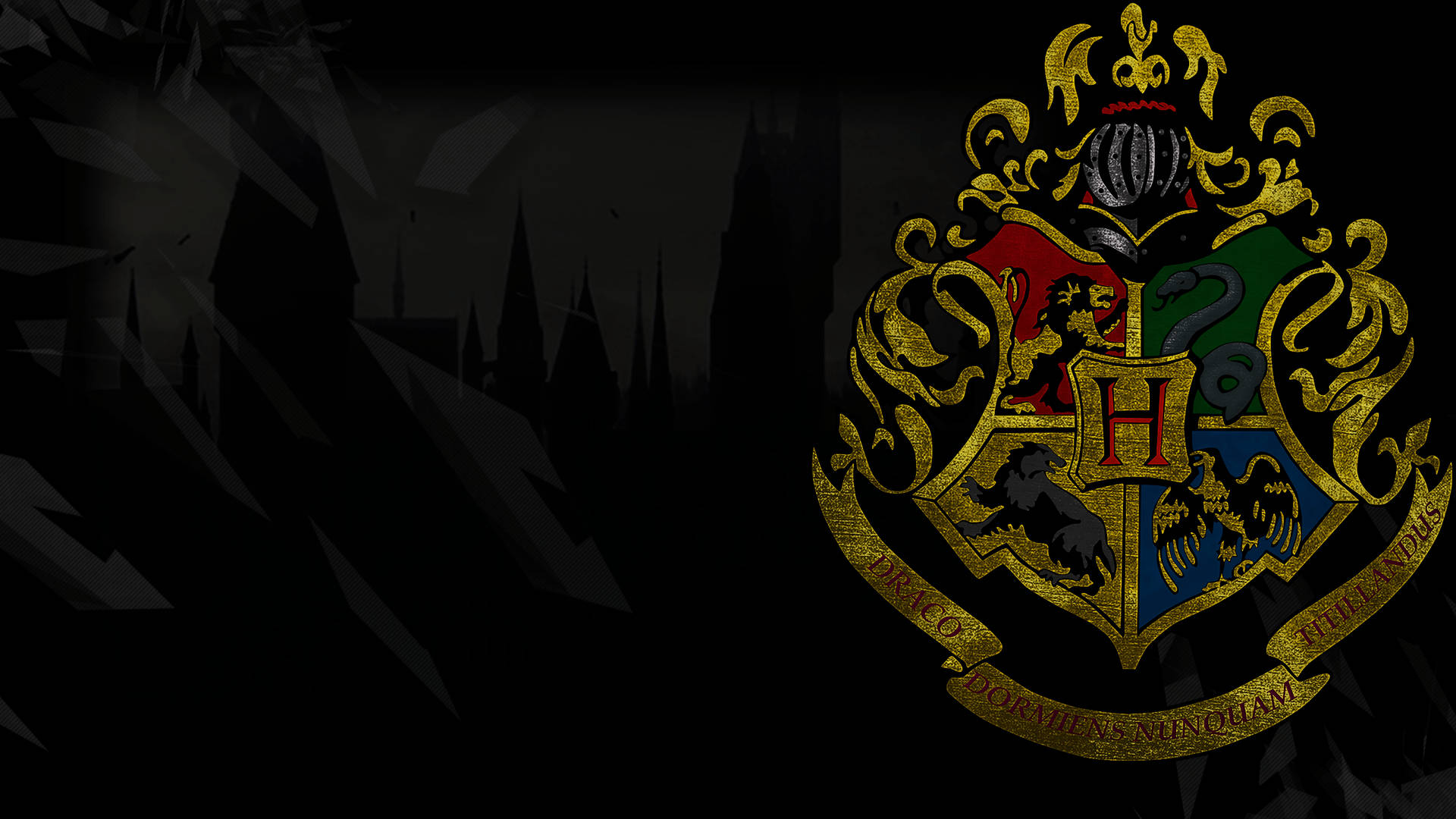 Gryffindor Hogwarts Crest Against Castle Silhouette Wallpaper