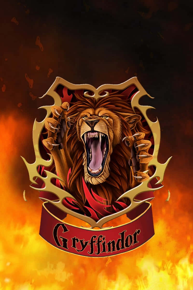 Gryffindor House Crest Fire Background SVG