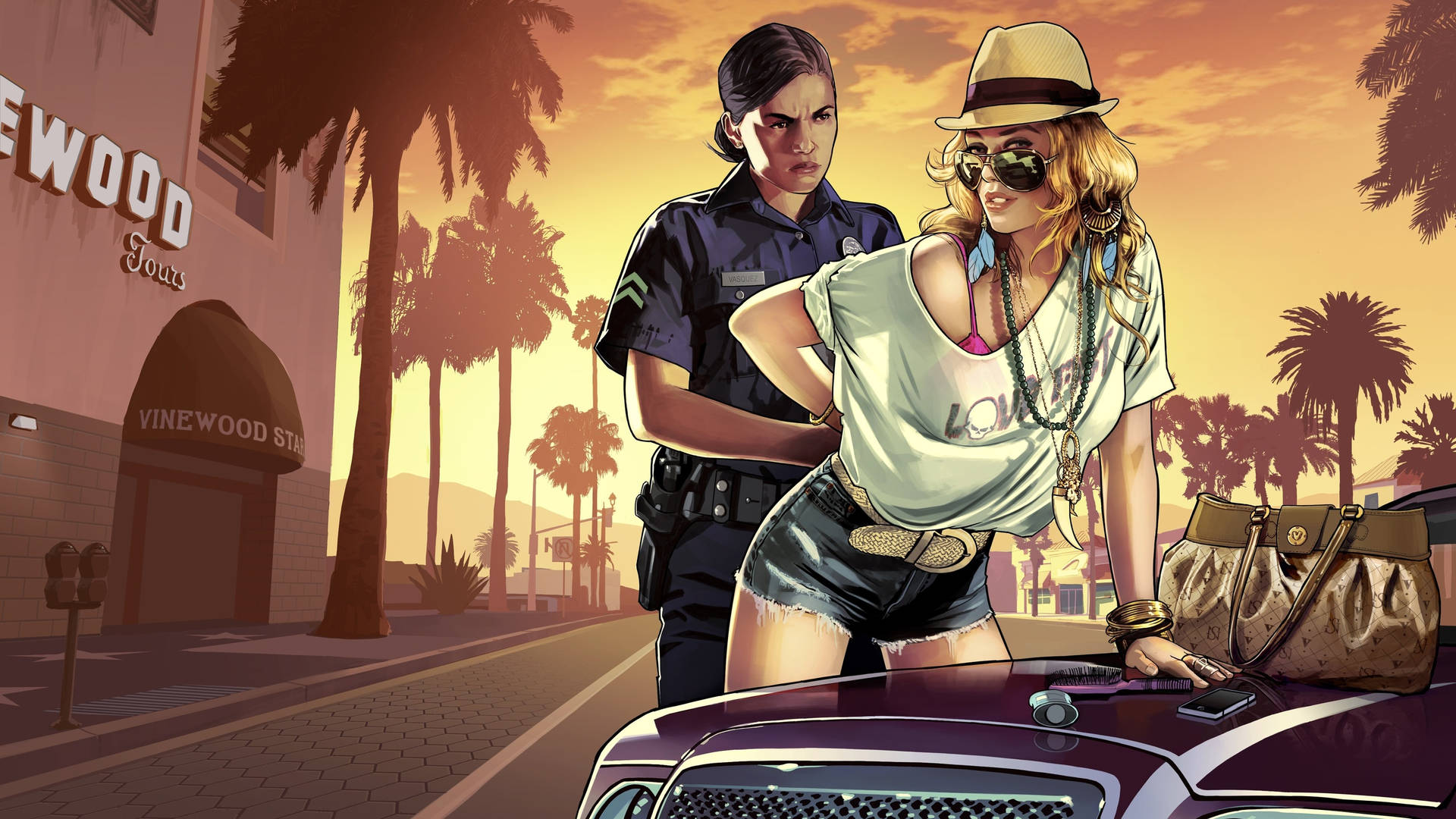 Gta 5 2560x1440 Policewoman Handcuffing Actress Picture