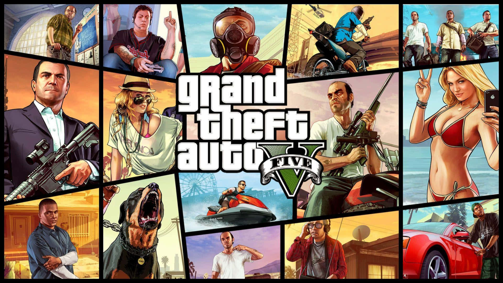 Udforsk den virtuelle verden af Los Santos, mens du spiller Grand Theft Auto 5 på dit skrivebord. Wallpaper