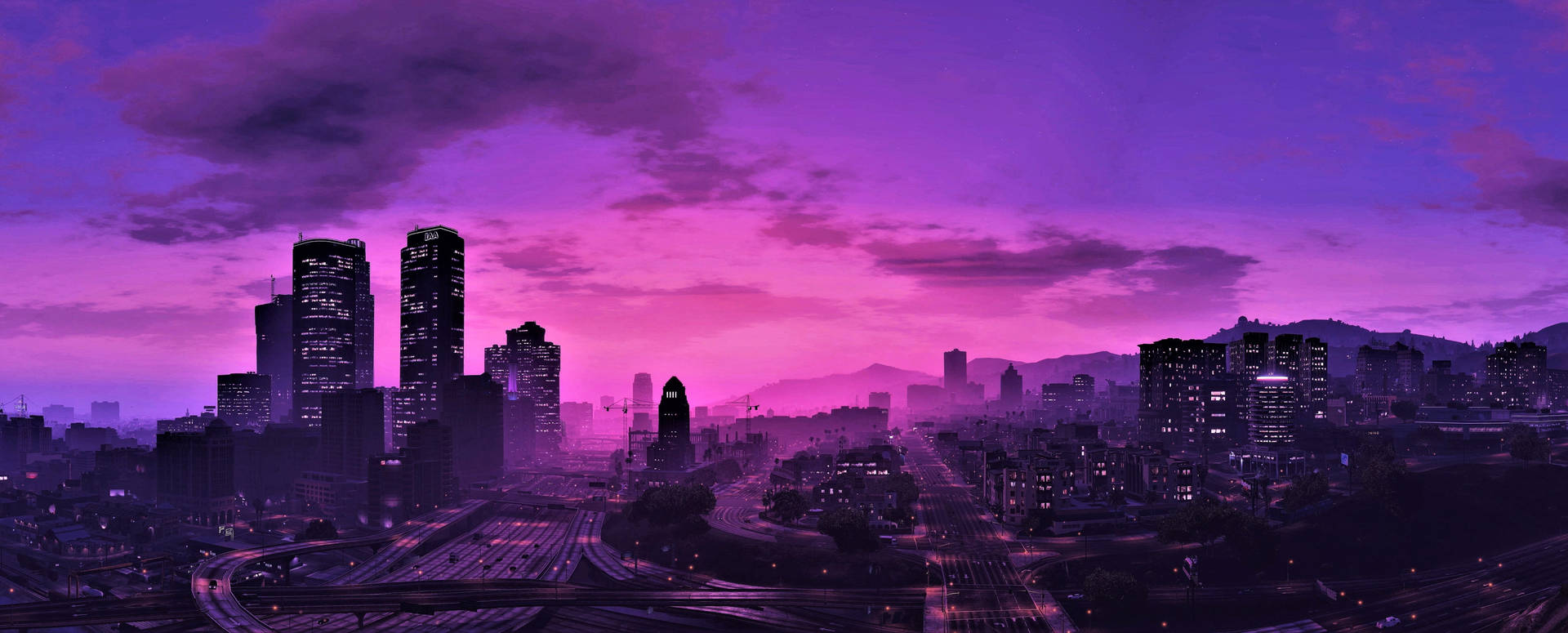 Gta 5 Purple Skyline 1080p Gaming Wallpaper