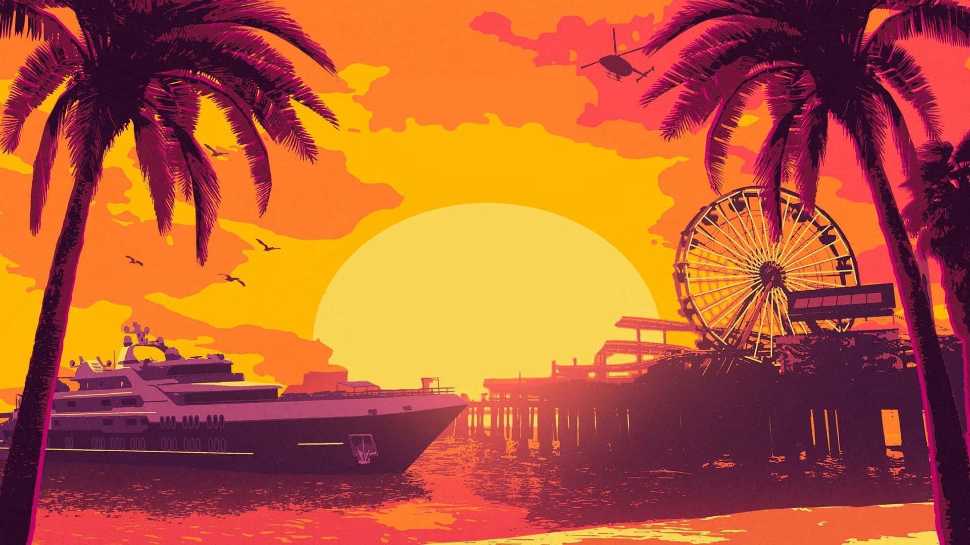 Gta Background Grand Theft Auto Five Dock Sunset Background