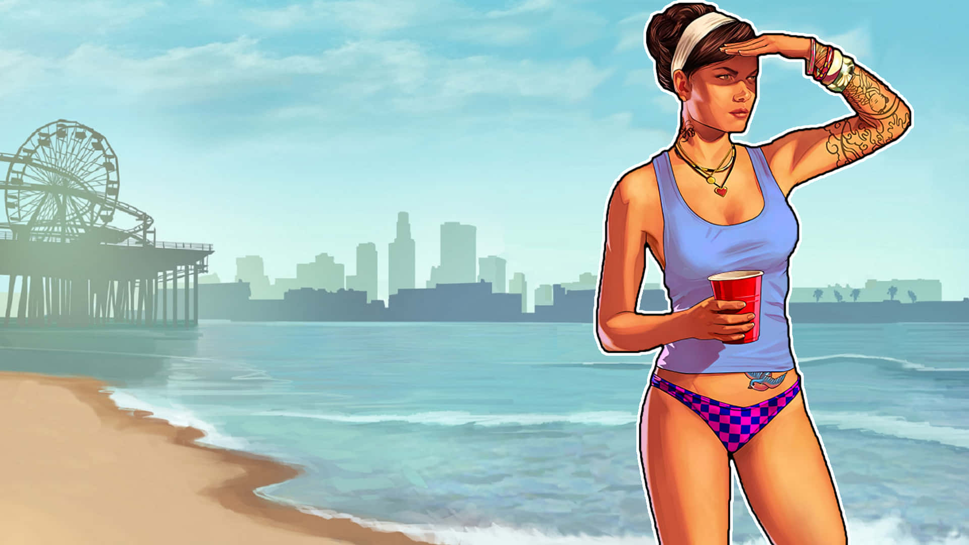 Gta Background Girl With Tattoos At The Beach Background