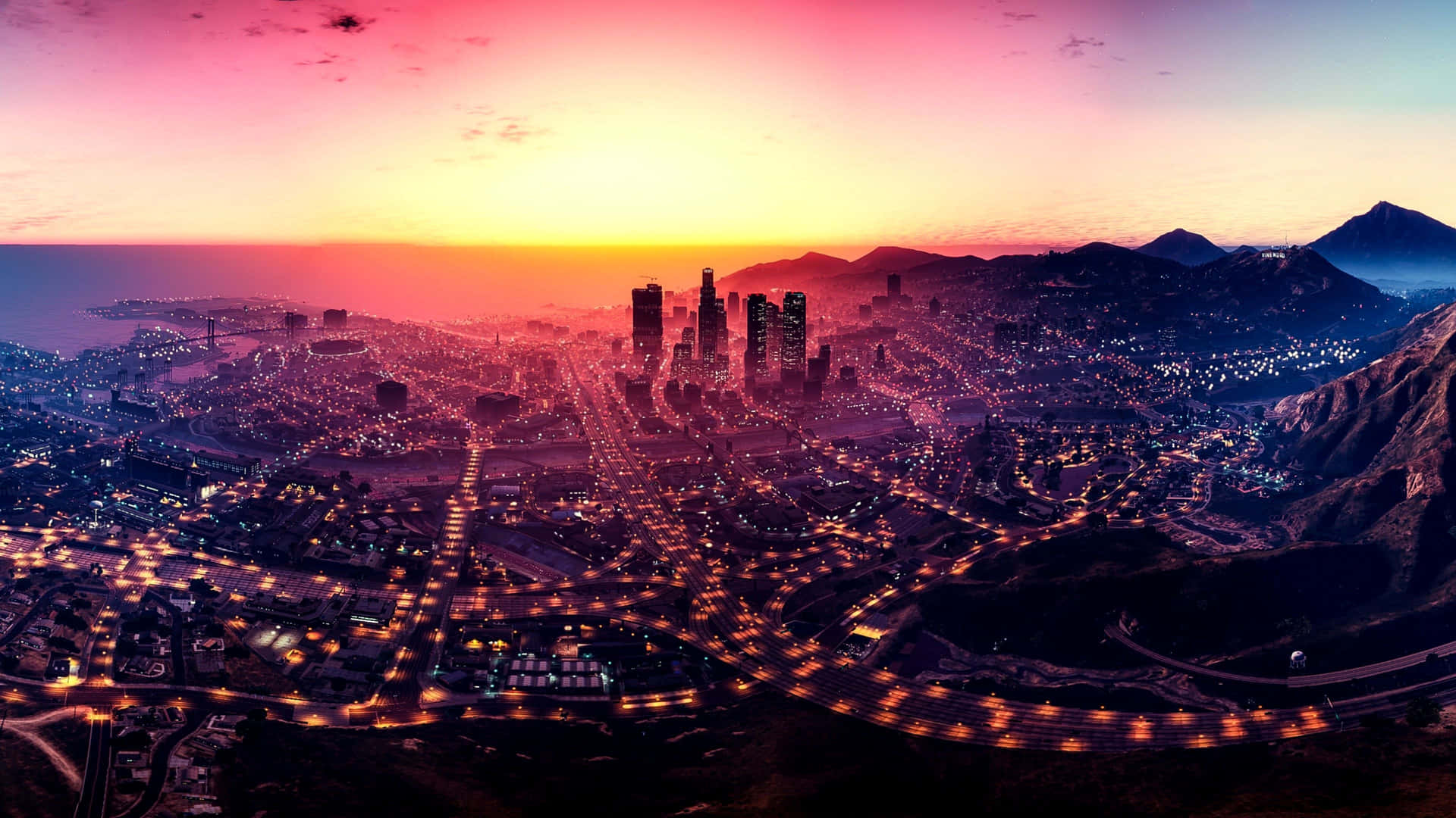 Gtahintergrundbild Mit Sonnenuntergang In Der Stadt Los Santos.