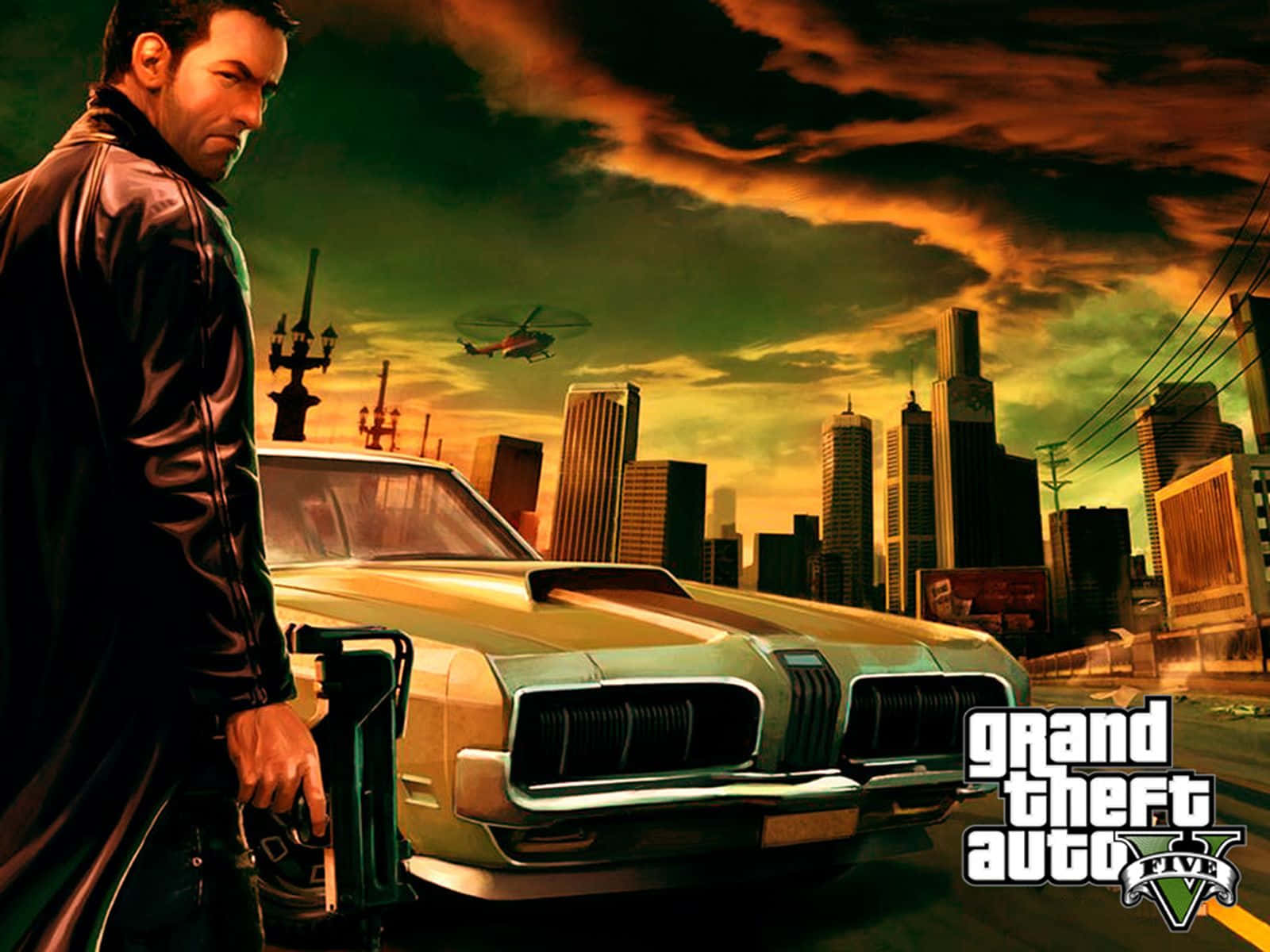 Papelde Parede Do Gta - Cartaz Do Grand Theft Auto Five Segurando Uma Uzi