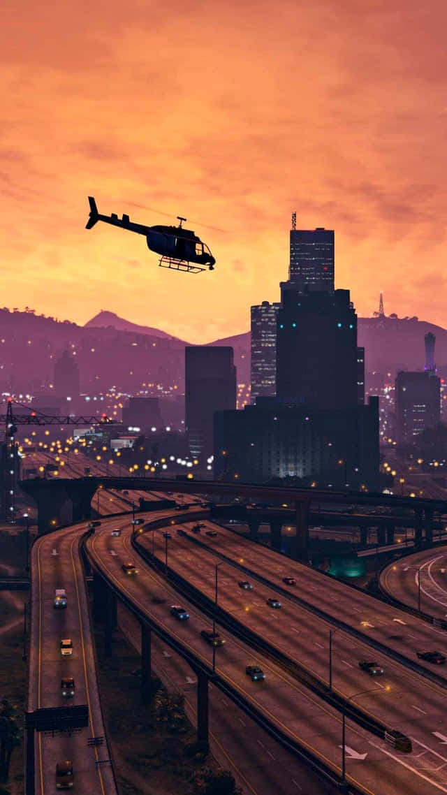 Gta Background Helicopter Flying Over Los Santos