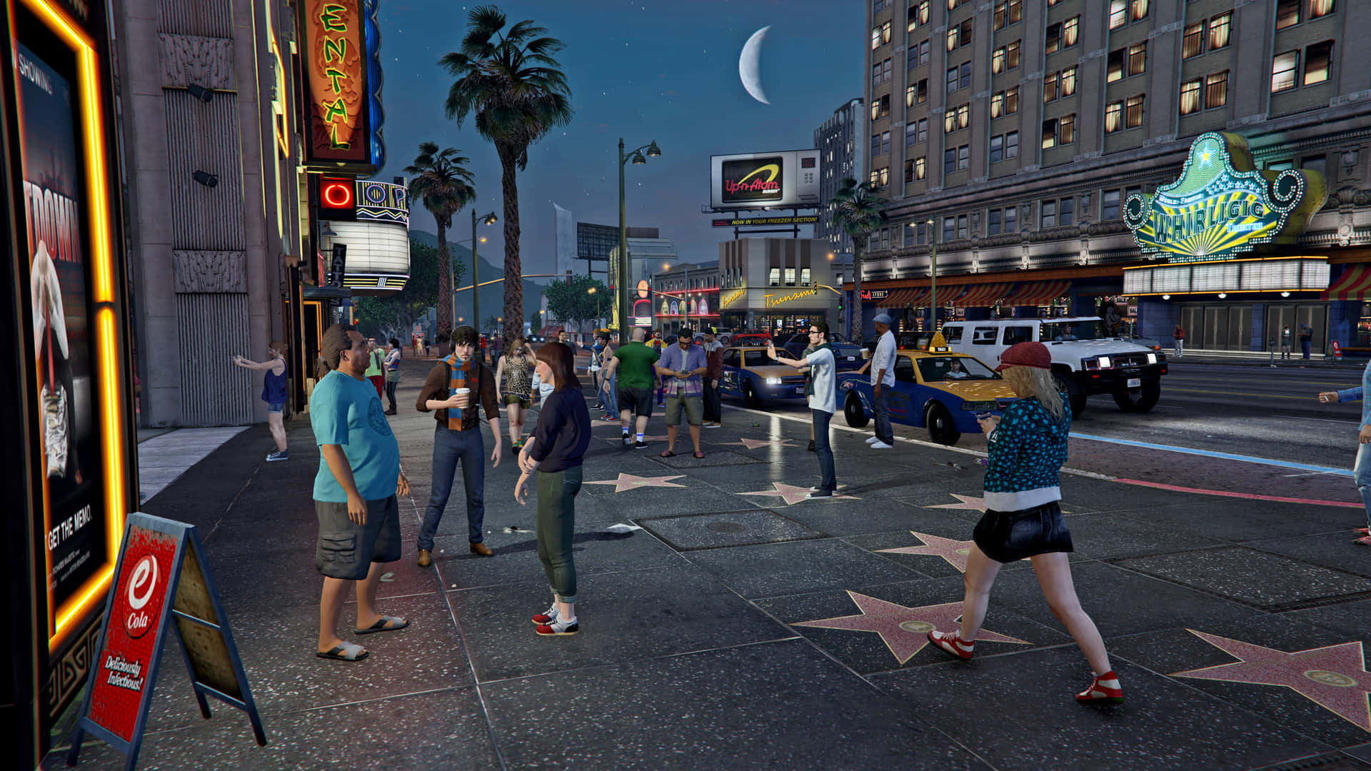 A Screenshot Of A City With People Walking Around Wallpaper