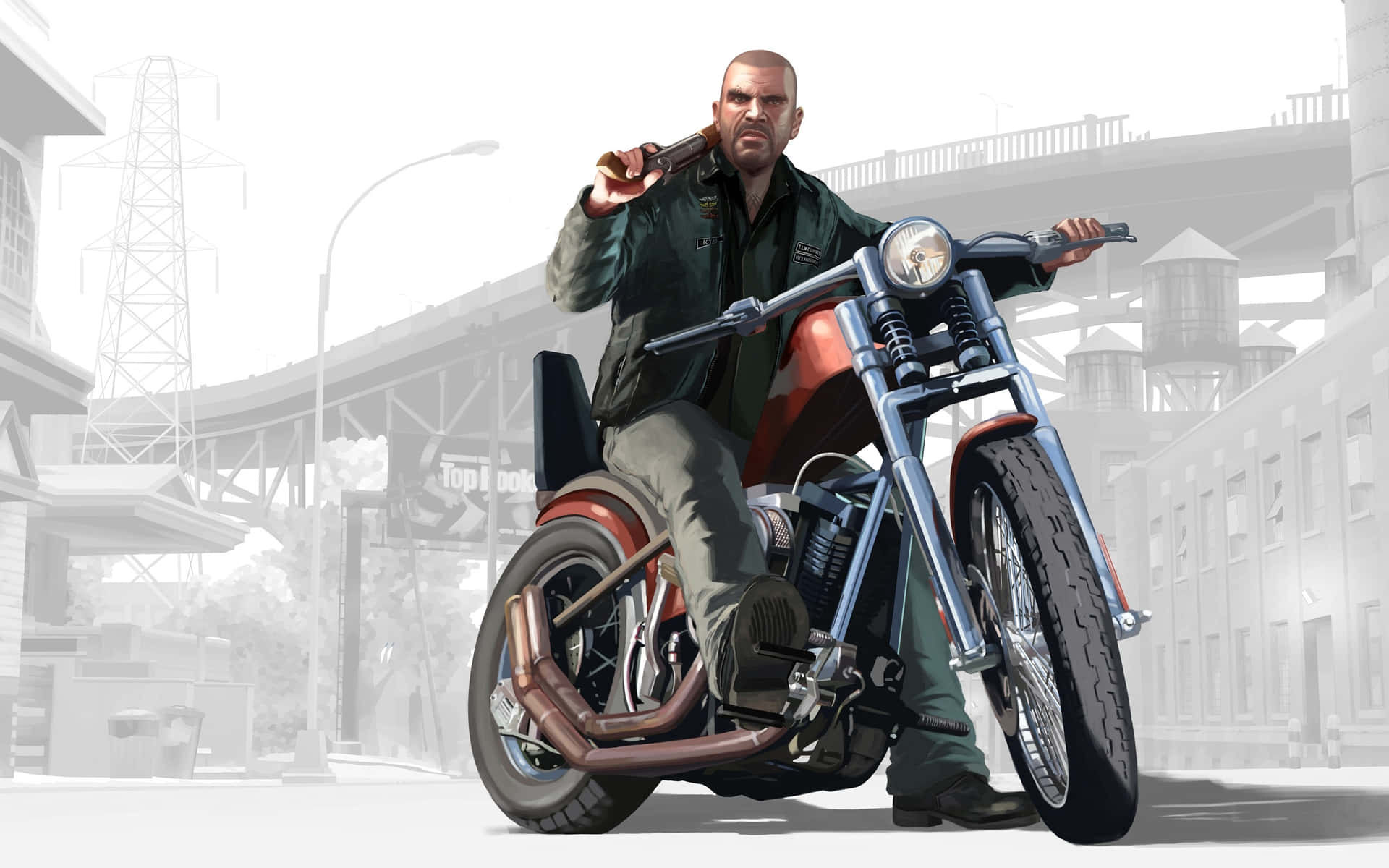 Bildeines Mannes Auf Einem Motorrad Mit Einem Fledermaus-gta-hintergrund