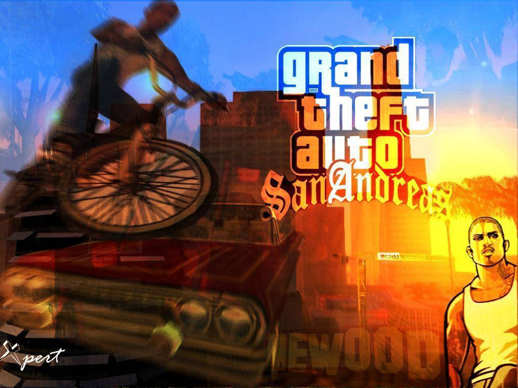 GTA San Andreas Mand Cykel Billeder: Stråler af farver, der bringer din computer til live. Wallpaper