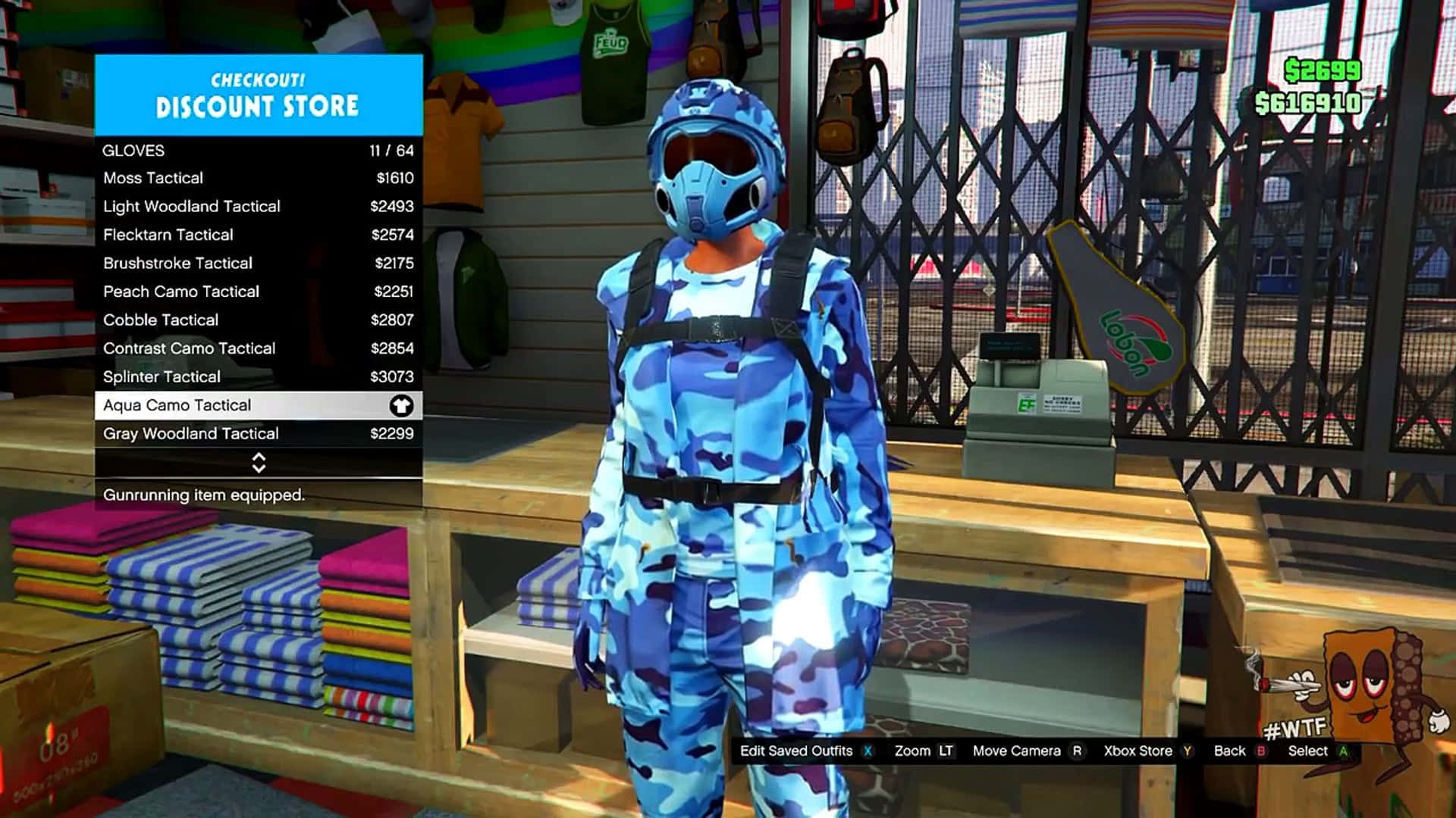 A Blue Camouflage Outfit In A Store