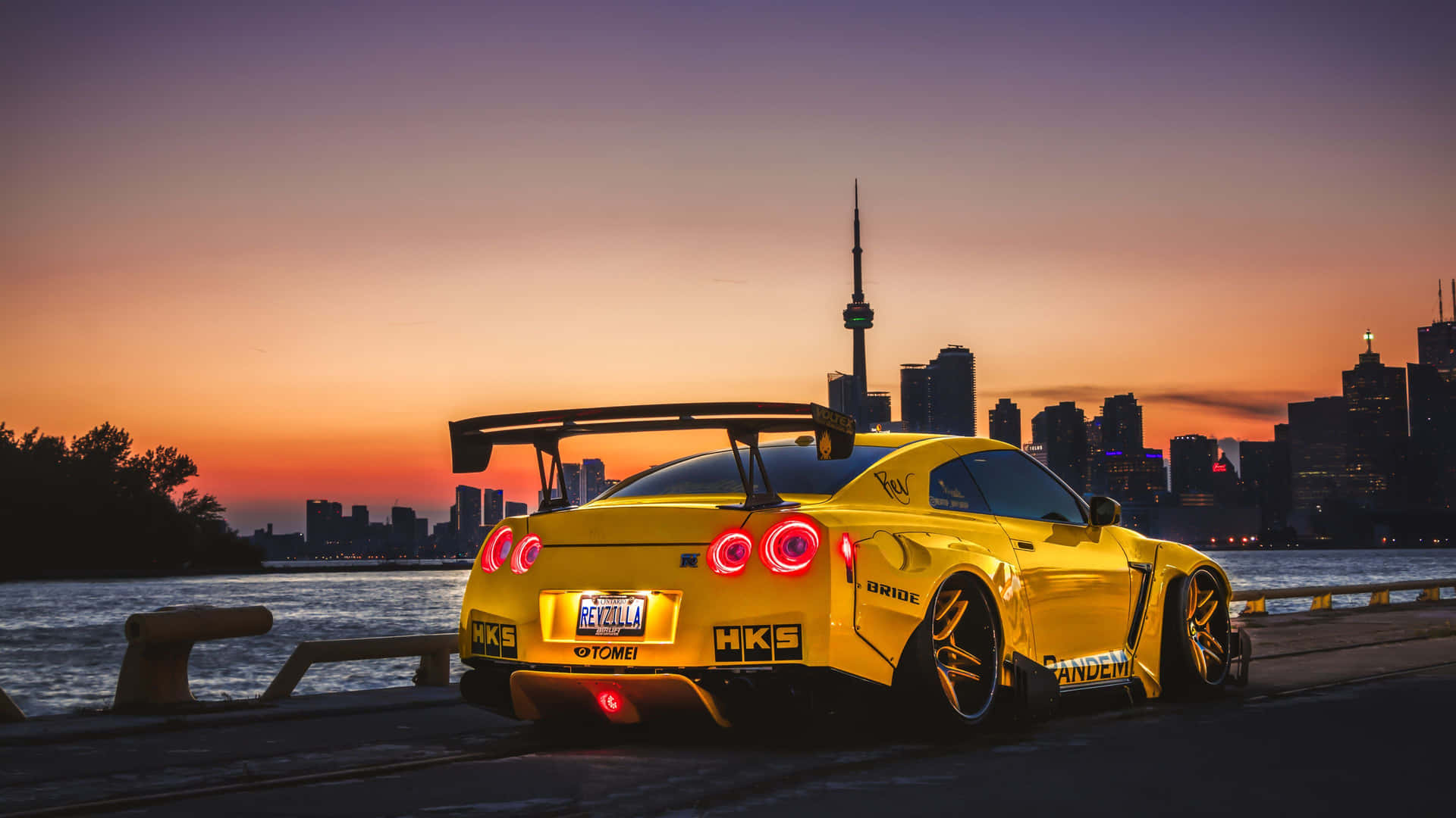Yellow Nissan Gt-r Desktop Sunset Wallpaper