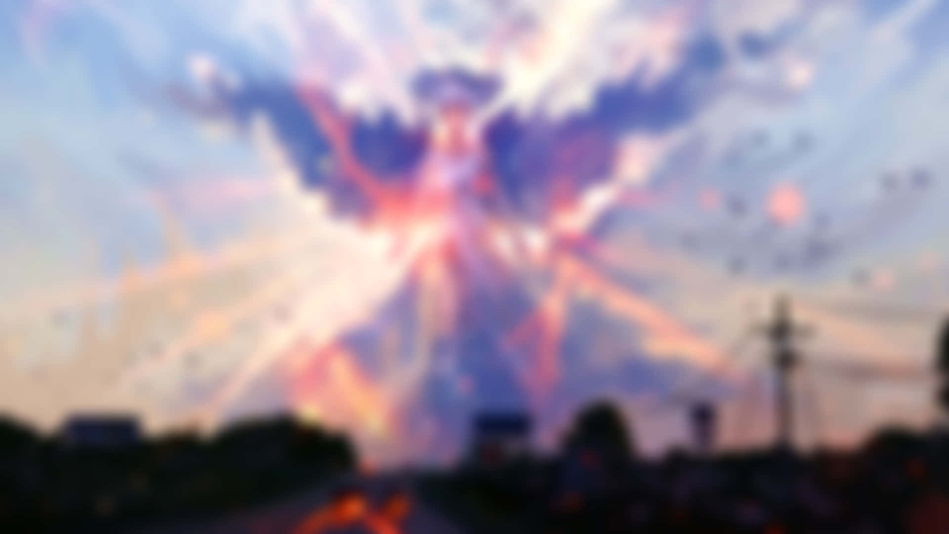 A Painting Of An Angel Flying Over A Road Wallpaper