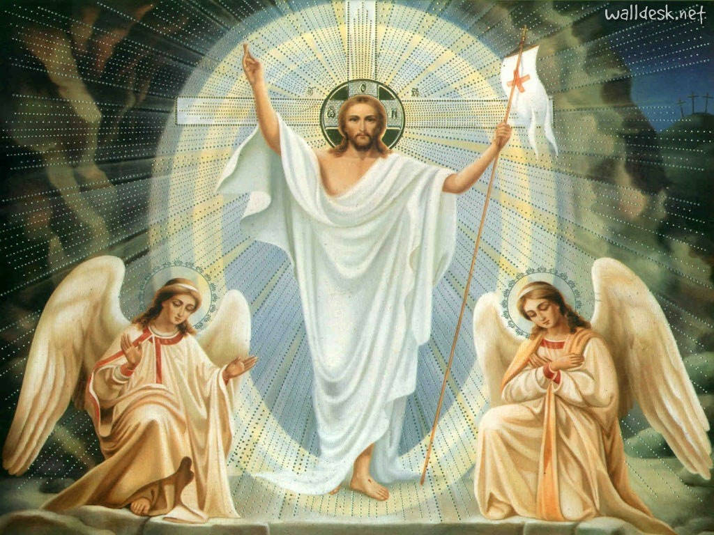 Jesus Walks with His Guardian Angels Wallpaper