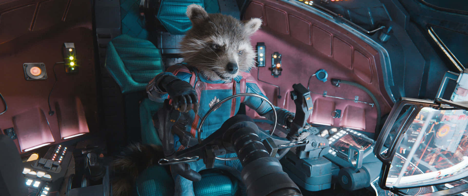 Guardians Galaxy Raccoon Piloting Spaceship Wallpaper