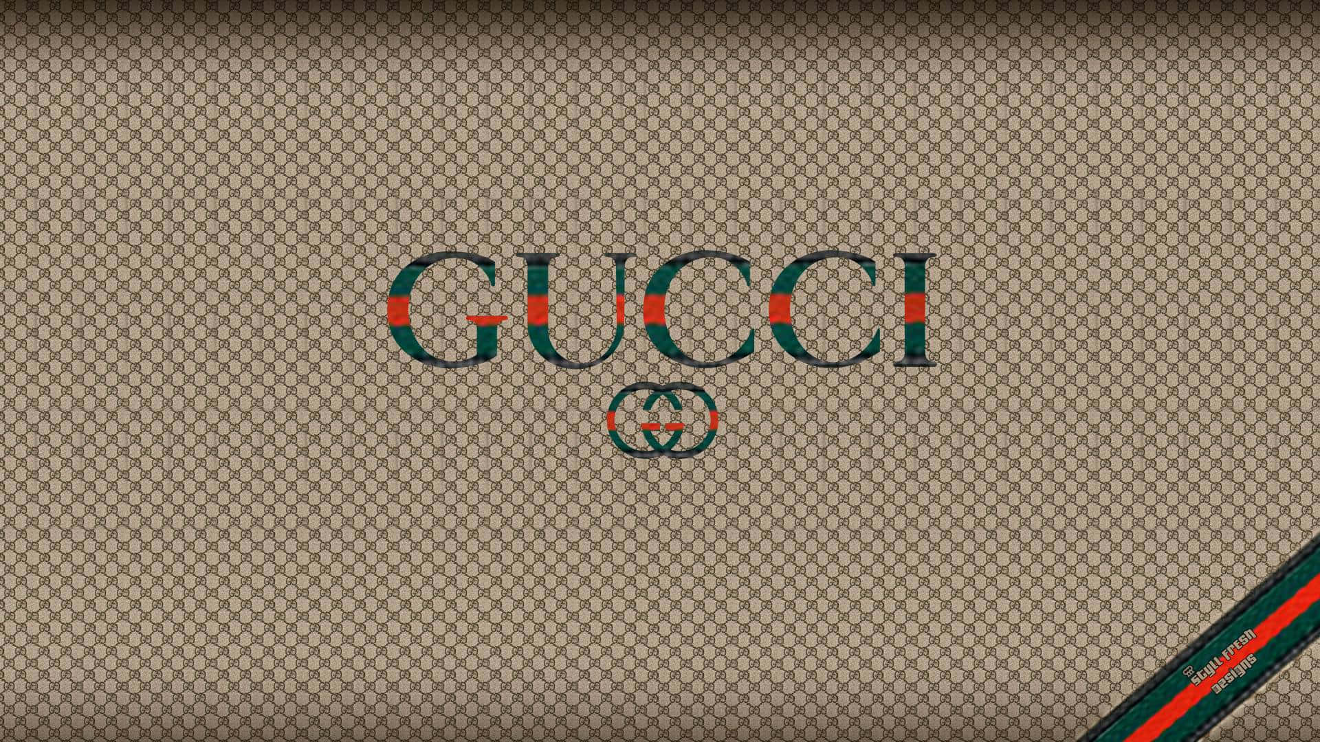 Appealing Green And Orange Color Gucci Logo Background