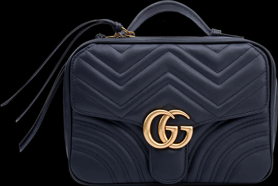 Gucci Black Leather Chevron Bag PNG