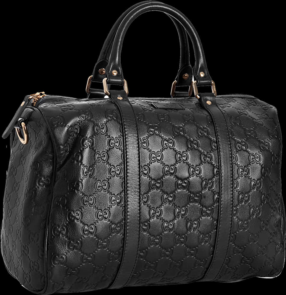 Gucci Embossed Black Leather Duffel Bag PNG