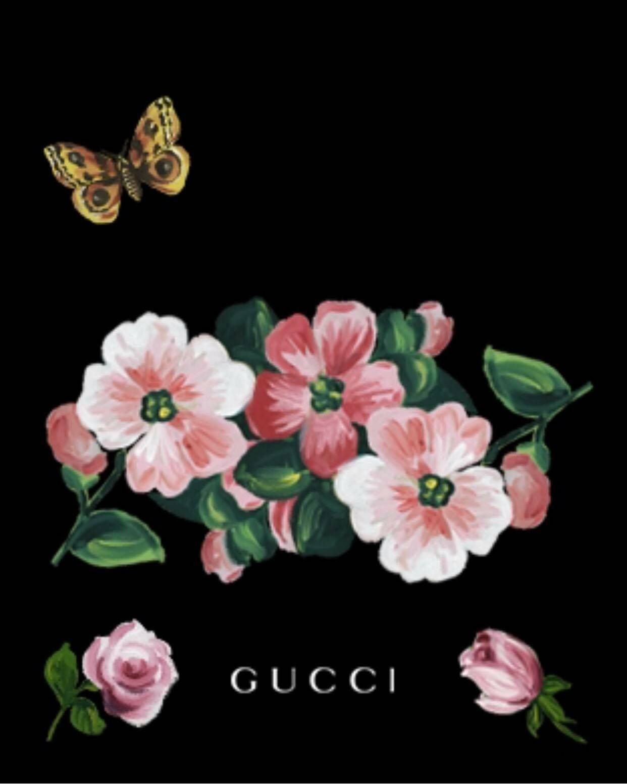 Gucci Floral Butterfly Design Wallpaper
