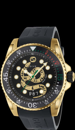 Gucci Gold Dive Watch PNG