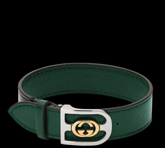Gucci Green Leather Beltwith G G Buckle PNG