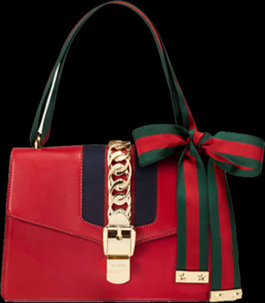 Gucci Redand Navy Handbagwith Green Red Ribbon PNG