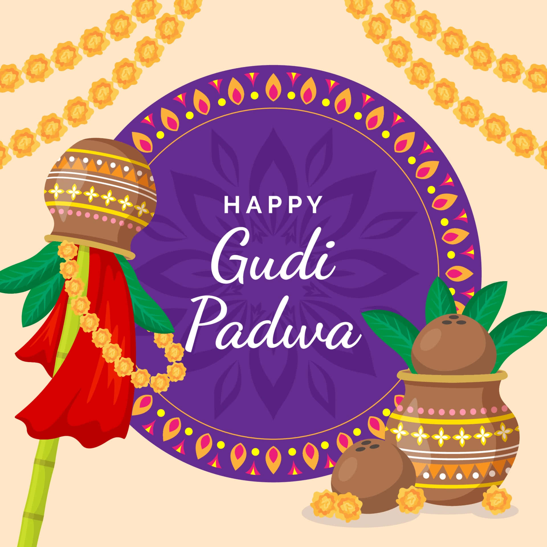 Happy Gudi Padwa With A Lot Of Decorations
