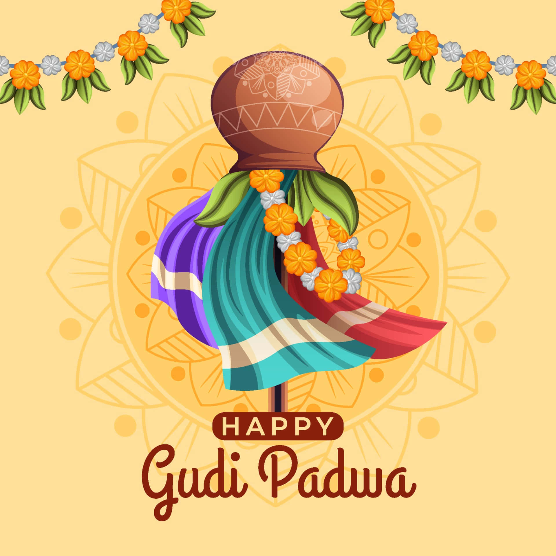 Happy Gudi Padwa With A Flower And A Garland