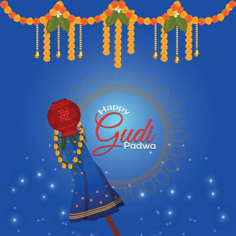 Happy Gudi Pooja With A Blue Background