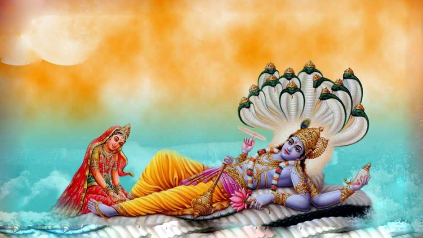 Gudinde Lakshmi Med Vishnu Og Shesha Hd Wallpaper
