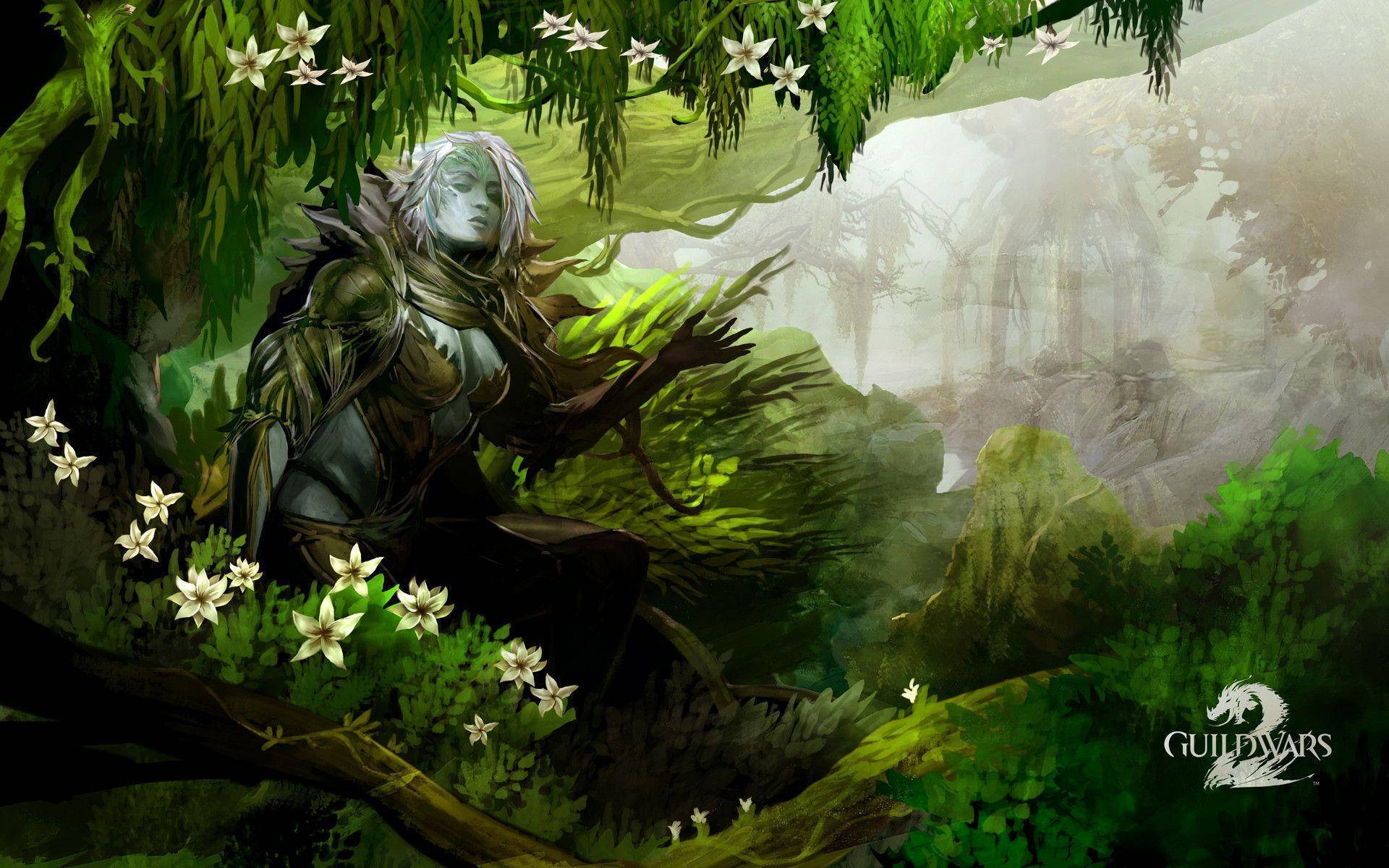 Epic Sylvari Warrior in the Mesmerizing World of Guild Wars 2 Wallpaper