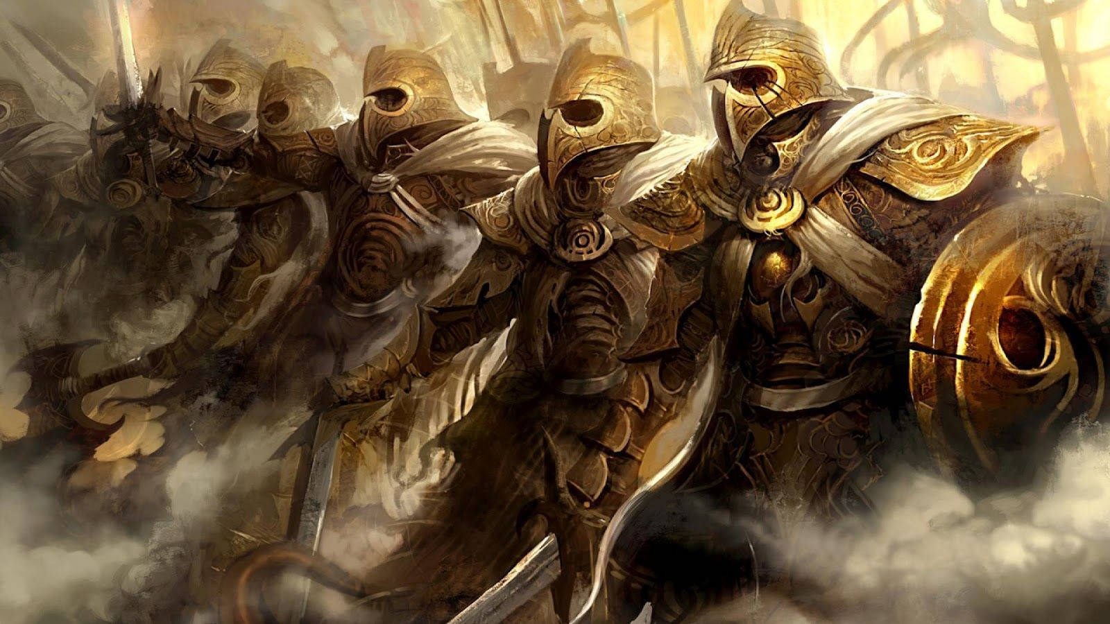 Armored Knights Fight for Honor in a Medieval Guild War Wallpaper