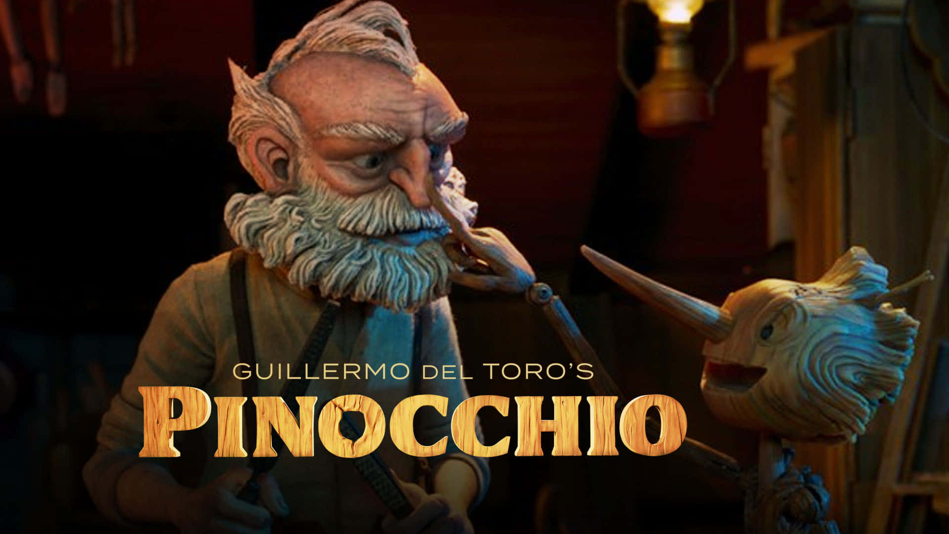 Artistic depiction of Guillermo Del Toro's Pinocchio in vibrant colors Wallpaper