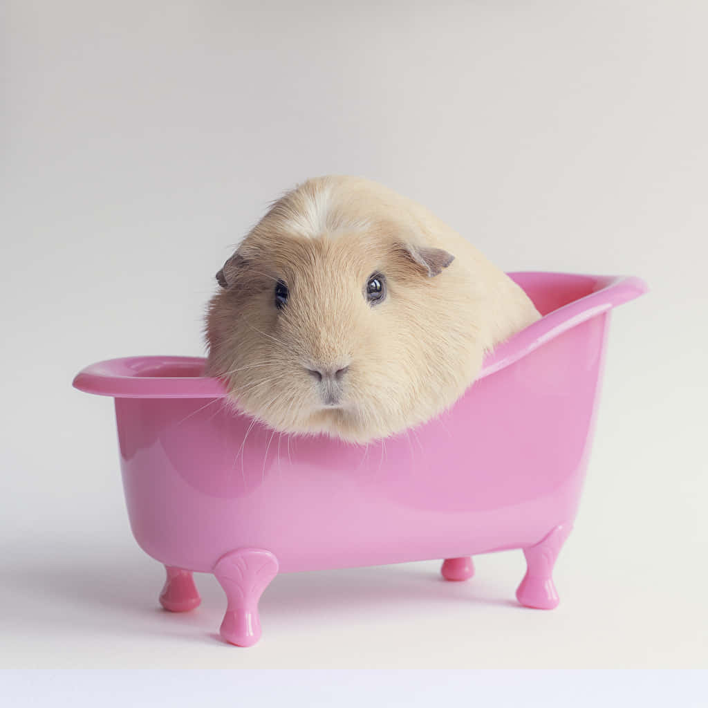 a guinea pig in a pink tub