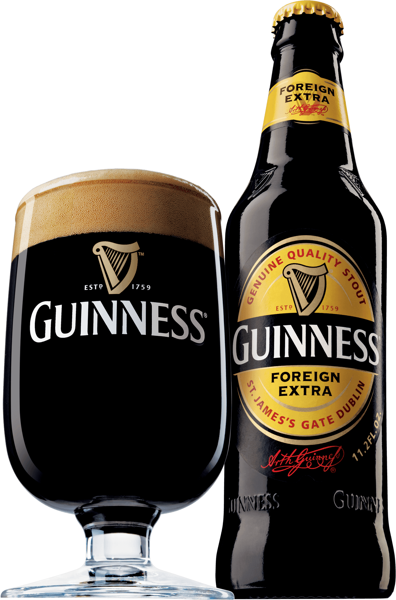 Guinness Foreign Extra Stout Bottleand Glass PNG