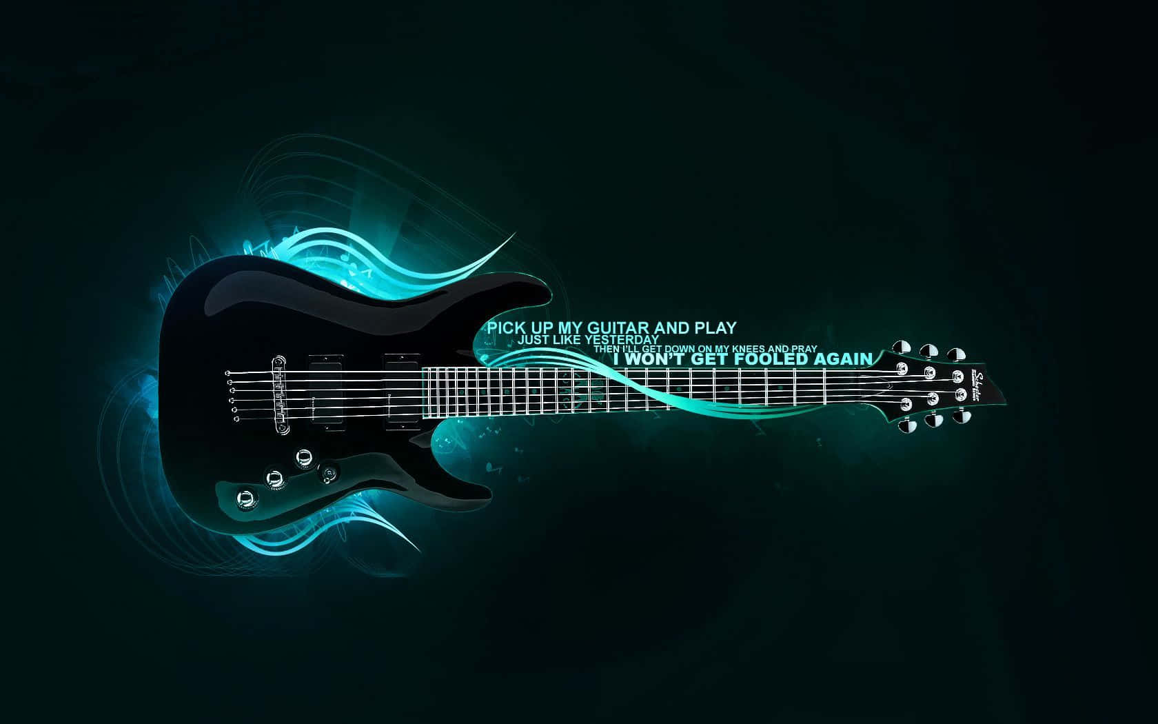 A Black Guitar With Blue Waves On It