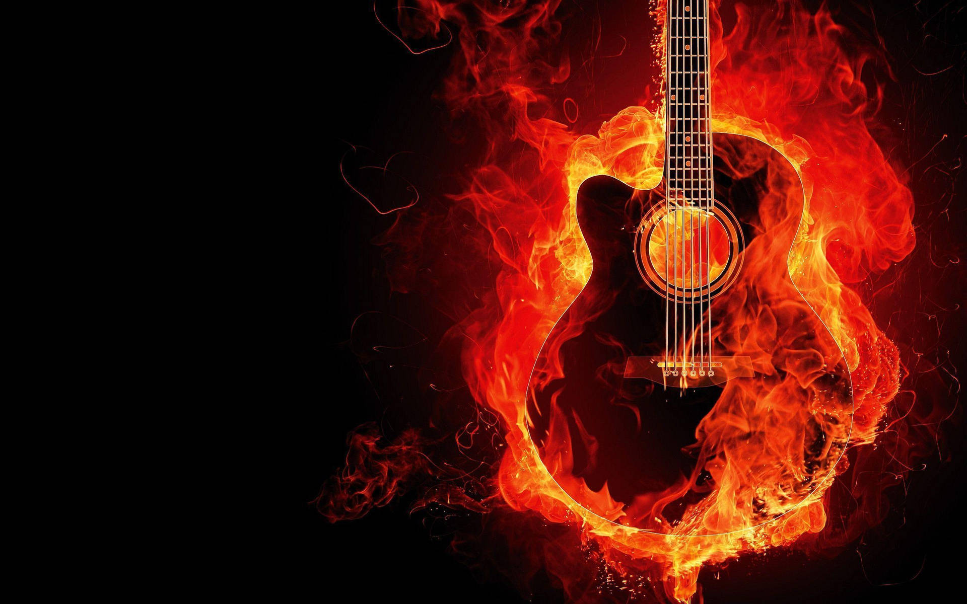Guitar Flaming Fire Background Wallpaper