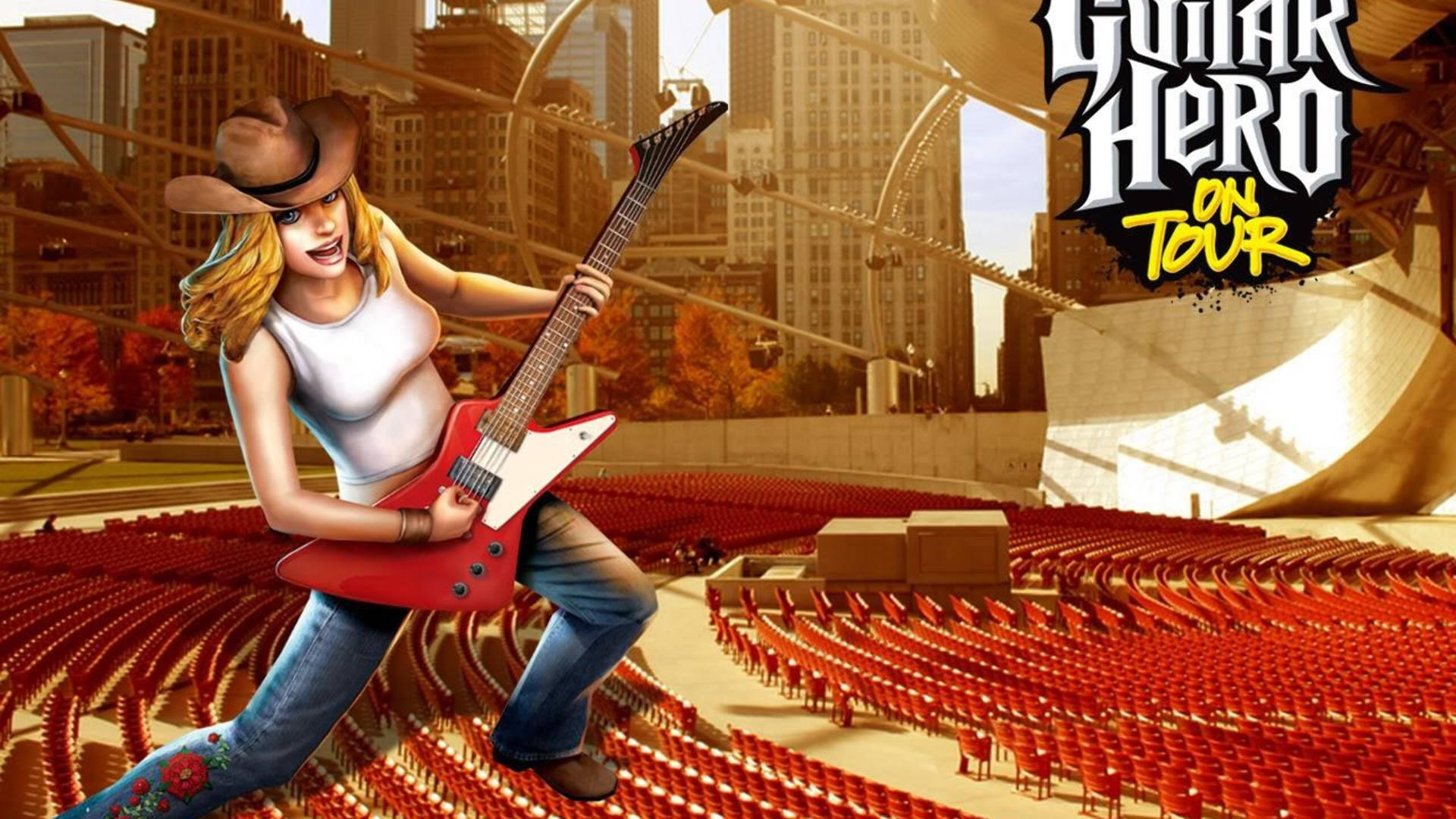 Guitar Hero Cowgirl With Guitar Background